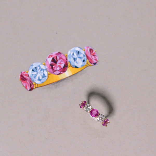 Five Stone Pink Sapphire and Diamond Ring