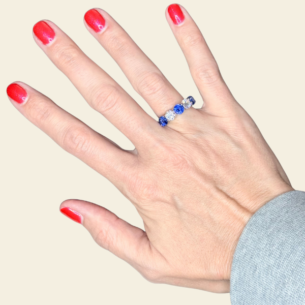 Five Stone Blue Sapphire and Diamond Ring