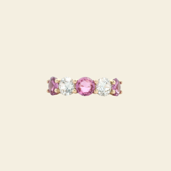 Five Stone Pink Sapphire and Diamond Ring